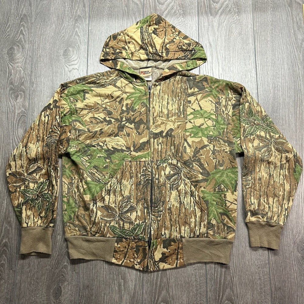Vintage Sports Afield Realtree Camo Zip Up Hoodie Mens Large Woodland Hunting